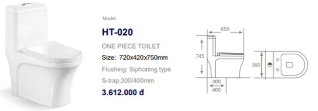 TSKT Bàn cầu 1 khối Hwata HT020