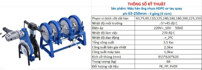 TSKT máy hàn cơ quay tay ống nhựa HDPe 63 250 mm